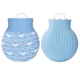 Lvefyti Wärmflasche Klein,Mini Wärmflasche mit Bezug,240ML Auslaufsichere Wärmeflasche,Weiche Flauschig Wärmeflasche zur Schmerzlinderung,Gummi Wärmeflasche,Handwärmer für Kinder Erwachsene(Blau)