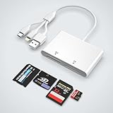4-in-1 Speicherkartenleser für SD/TF/MS/XD, Memory Stick Pro Duo Adapter für iPhone/iPad/PC/Android, SD Kartenleser mit USB C/Lightning/USB OTG Adapter, XD Picture Card Adapter für Olympus Plug & Play