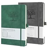 Notizbuch, Notebook, Notizbuch A5, Journal buch, Reisetagebuch, Notizbuch Liniert A5, Notizblock, Notizbücher A5, 100GSM, 200 Pages, 2 Stück, Reisetagebuch, Notizbuch Leder, Prägebaum Design,Grün Grau