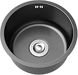 Küchenbecken Schwarz,Edelstahl Küchenspüle Rund,Spüle Küche Klein,Rundspüle Mini,Edelstahlspüle1 Becken mit Abflussrohr und überlauf Einbauart: Einbau Von Oben und Unterbau (Ø 45cm)