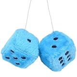 Falafoty Plüschwürfel Auto, 1 Paar Auto Würfel Rückspiegel Anhänger, 6 cm Retro Quadrat Flauschige Würfel Autowürfel Hängezubehör, Flauschiger Würfel-Anhänger Auto Innenraum Ornament (Blau)
