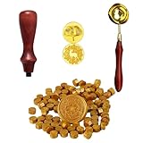 Scentoria 300 Stück Siegelwachs Gold, Siegelwachs Perlen mit 1 Schmelzlöffel, 2 Siegelstempel, Wachssiegel Set für Stempel, für wachsstempel/Einladungen/Umschläge/Karten (Gold)