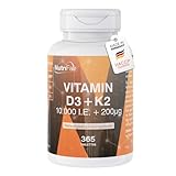 Vitamin D3 + K2-365 Tabletten - 10.000 I.E. + 200μg - Hochdosiert - 100% Vegan – Deutsche Produktion & Laborprüfung - NutriFair | Premium & Fair