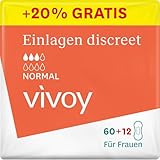 Vivoy Discreet Normal - 72 Einlagen im Monatspaket (6 x 12 Stück) - bei mittlerer Blasenschwäche und Inkontinenz - Hygieneeinlagen für Frauen einzeln verpackt