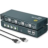 KVM Switch HDMI 4 Port 4K, 4 PC 1 Monitor Switch,4K@60Hz, USB 2.0, HDMI 2.0, HDCP2.2,Umschalter KVM, Mit4 HDMI-Kabel und 4 USB-Kabel,Button Switch