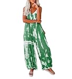 SUYUKU Damen-Overall, Boho-Kunst, lockere Latzhose, lässig, weicher Overall, Druck, Damen-Playsuit, Baggy, verstellbare Träger, Damen-Overall mit Taschen, S-3XL, grün, XXL