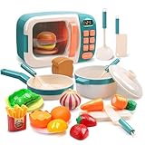 CUTE STONE Mikrowelle Spielzeug Küche Spielen Set, Kinder Pretend Play elektronischen Ofen mit Spiel Lebensmittel, Kochgeschirr Topf und Pfanne, Kochutensilien,Toll für Mädchen und Jungen,Toy