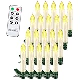 DEUBA® Christbaumkerzen LED Kabellos 20er Set Batterie mit Timer Fernbedienung Echtwachs Optik Lichterkette Weihnachten Flackernd Warmweiß Tannenbaum