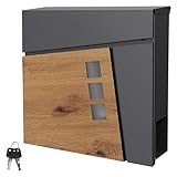 ML-Design Briefkasten 37x36,5x11 cm Anthrazit/Holzoptik aus Stahl, Postkasten mit Zeitungsfach, Abschließbar mit 2 Schlüssel, Moderner Design Wandbriefkasten mit Zeitungsrolle, Mailbox für Wandmontage