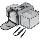 Lesure Transporttasche Katze Faltbare Kaztentasche - 45.7x28x28 cm erweiterbar Katzentransporttasche mit 3 Seiten Öffnung, Flugzeug-genehmigt reisefreundlich Transportbox, grau