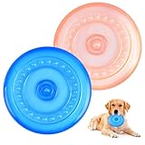 Necdeol 2 Stück Dog Flying Disc, 18.5 cm Hundefrisbee aus Natürlichem Kautschuk, Hunde Frisbee für Land und Wasser, Hunde Scheiben für Hundetraining, Fangen, Spielen (Blau + Orange)