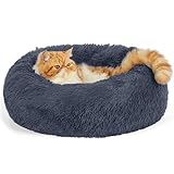 BEDSURE Hundebett waschbar Flauschiges Katzenbett - Ø 50 cm Donut Kissen, Katzenschlafplatz für Katzen Kleine Mittelgroße Hunde, Plüsch Katzenkissen Rund Kuschelbett Katzen Bettchen, Dunkelgrau