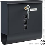 MONZANA® Briefkasten Kreuzschloss mit Kupfer-Schließzylinder drehbare Abdeckung 31x10x34 cm Sichtfenster Namensschild Zeitungsfach einfache Montage legierter Stahl 2 Schlüssel Postkasten Anthrazit