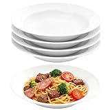 XUEHOU 4 Stück Wiederverwendbar Pastateller Suppenteller Set Weiß PP Tiefe Teller 22 cm für Pasta, Salat und Suppen