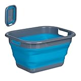 Relaxdays Wäschekorb faltbar, 15 Liter, Wäschewanne Kunststoff, platzsparend zusammenklappbar, mit Griffen, blau/grau
