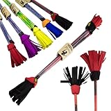 Juggle Dream Picasso Flowerstick Set inkl. Handstäbe. Fiberglasstock, Silicone Grip, Wildlederfransen. Jonglier Flowerstick (Schwarz/Rot/Mix Quasten)