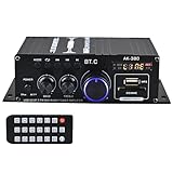 Romicta HiFi-Verstärker AK380, Mini Bluetooth Stereo-Audioverstärker Receiver 12V/ 220V 800W 2 Kanäle Endverstärker Soundverstärker w/UKW-Radio, SD/USB-Karteneingang, für Zuhause oder Auto