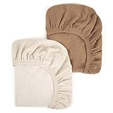 Peepeemax Musselin-Baumwolle Spannbettlaken 80x40cm, Kinderwagen Spannbettlaken Stubenwagen Matratzenbezug für Moseskorb, Babybett und Beistellbett für Jungen und Mädchen, 2er Pack, Hellbraun