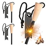 3 Stück Feuerstahl: Survival Feuerstein, Feuerstarter Set mit Paracord Zunder, Feuerstein mit Extrem Starker Funkenflug, Feuerstarter Geeignet für Camping, Outdoor, Bushcraft und Survival