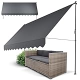 Juskys Klemmmarkise Kapstadt 400x120 cm - Höhenverstellbar & UV-beständig - Balkon & Terrasse - Wetterfest & Sichtschutz - Terrassenüberdachung Grau
