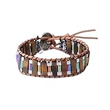 Naturstein Armband,Langes Quadratisches Geflochtenes Armband Aus Tigerauge-Stein, Handgewebter Verstellbarer Perlenschmuck, Geburtstags- Und Weihnachtsgeschenk Für Frauen Und Männer