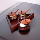 Mukhwas Lufterfrischer-Set aus Holz, dreieckig, mit Serviertabletts und Löffeln, Sauna, Misri-Mund-Lufterfrischer für Zuhause, Esstisch, Restaurants, Dekoration, Aufbewahrungsboxen, Braun