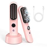 Haarglätter Bürste Kabelloser, Mini Glättungsbürste mit 8400mAh Akku/Negativen Ionen/ 120-200℃/ LCD Bildschirm, Tragbare Kabelloser Haarglätter Kamm für Re Geeignet für Reisende Damen (Rosa)