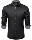 siliteelon Hemd Herren Anzughemd Faltenfrei Langarm Business Stretch Hemd mit Tasche für Formelle Anlässe Schwarz L