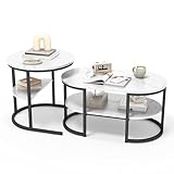 Henunem Couchtisch Quadrat 2er Set, Moderne Nesting Kaffeetisch Beistelltisch Wohnzimmertisch, Beistelltisch Marmor Optik mit Metallrahmen und Ablage, für Schlafzimmer Balkon (Schwarz-001)