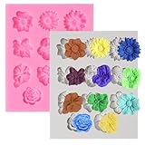 2 Stück 3D Silikonform Blumen, Silikonformen Gießformen Blumen, Mini Blumen Kuchen Fondant Silikonformen 3D Blumen, Fondant Silikonform Blumen für Kuchen, Schokolade Zuckerguss Gelee Kerzen Seife