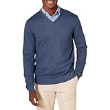 Amazon Essentials Men's V-Neck Sweater, Blue Heather, Medium