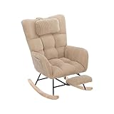 Schaukelstuhl mit Fußstütze, bequemer Schaukelsessel, Gepolstert Schwingsessel mit Kopfstütze, moderner Relaxsessel, hoher Rückenlehne, Schwingstuhl für Wohnzimmer, Braun