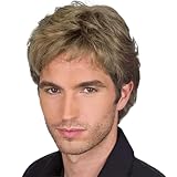 Becus Herrenperücken mit Seitenteil, Pony, kurze blonde Perücke, gemischt, braun, dunkle Wurzel, Schichtschnitt, kurze lockige Perücken für den täglichen Gebrauch