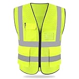 HYCOPROT Sicherheitswesten Warnweste Hohe Sichtbarkeit Reflektierendes Weste Executive Manager Jacke Zip 2 Band Brace (Gelb-mesh, L)