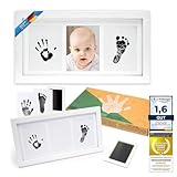 all Kids United® Baby Bilderrahmen Abdruck-Set - Fotorahmen für Hand-Abdruck, Fuß-Abdruck & Fotos; Geschenk-Set für Geburt, Taufe, Baby-Part uvm. 3-teilig weiß (Tinte)