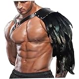 Pesoncarl Ritterpanzerung, Vintage gefiederte alleinstehende Pauldron -Schulterpanzerung, Kunstleder mittelalterlicher Halloween Knight Pauldron Brustgurt für Rollenspiel Cosplay, Kostüm