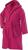 Erwin Müller Kinder-Bademantel mit Kapuze Uni Frottier Fuchsia Größe 122/128 - weich, flauschig, saugstark, mit Bindegürtel und Taschen, 100% Baumwolle (weitere Farben, Größen)