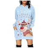 Damen-Sweatkleid, Pullover, Winter, große Größe, Fleece, Weihnachtsstimmung, Eleganz, Weihnachten, für Mahlzeiten, Party, Glück, Feiertage, perfekte Aufmerksamkeit für alle Animationen, Hellblau, XXL
