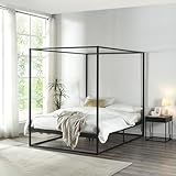 [en.casa] Himmelbett Kristianstad Metallbett 140 x 200 cm Doppelbett Bettgestell mit Lattenrost Bettrahmen Ehebett Schwarz
