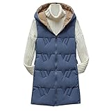 Leichte Damenweste mit Kapuze – ärmellose Weste für Damen, lässig, doppelseitig, Winterjacke, Weste mit Taschen, Softshell-Übergangsjacke, einfarbig, Thermo-Wintermantel, Weste, ärmellos, blau, L