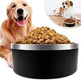 IKITCHEN Hundenapf für Futter und Wasser, 1,1 l Edelstahl, langlebig, rutschfest, doppelwandig, isoliert, strapazierfähig, mit Gummiunterseite für mittelgroße und große Hunde (1,1 l/5 Tassen, schwarz)