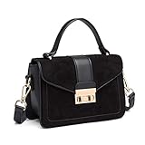 Miss Lulu Damen Tasche Henkeltasche Mittelgroß Umhängetasche Tasche mit Kunstleder und Wildleder Vintage Flap Handtasche Crossbody Bag mit ovaler Metallverzierung Elegant Exquisit