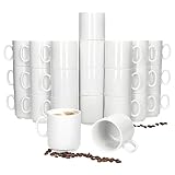 MamboCat Event 24er Set Kaffeebecher I 250 ml I weiße Porzellan-Becher mit Henkel 24 Personen I stapelbare Tassen für Heißgetränke wie Tee, Kakao, Latte Macchiato & Co I schickes Kaffee-Geschirr