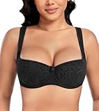 DotVol Damen Balconette BH Große Größen Unterwäsche Breite Träger Leicht Gepolstert Lingerie mit Bügel Spitzen(Schwarz,85D)
