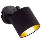 RL LIVE YOUR LIGHT Reality Leuchten Tommy R80331079 Wandspot, Metall Schwarz Matt, Stoffschirm Schwarz/Goldfarbig