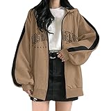 Kapuzenpullover Damen Zipper Hoodie Los Angeles Sport Jacke Herbst Dünne Sweatjacke mit Kapuze Briefe Drucken Herbstjacke Casual Stylische Sweatshirt mit Reissverschluss Kapuzenpulli Pulli