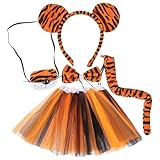 Straße Tiger Kostümset, Tigerauge Stirnband Schwanz Fliege Tutu Rock für Cosplay Weihnachten Halloween Kostüm