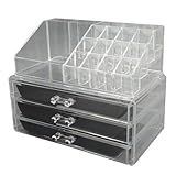 UPHIGHER Make-up-Organizer mit Schubladen und Schlitzen, stapelbar, Kosmetik-Vitrine, transparente Schmuck-Aufbewahrungsbox, Kosmetik-Organizer für Pinsel, Lippenstifte, Ohrringe