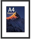 wyewye Bilderrahmen A4, MDF Holz Bilderrahmen Din A4 schwarz, 21x29,7 cm, Rahmen A4 mit Acrylglas - zum vertikalen oder horizontalen Aufhängen, für Fotos, Poster, Puzzles