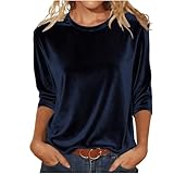 Samt Damen Oberteil,3/4 Arm Bluse Rundhals Elegantes T-Shirt Velvet Top Bluse Festival Outfit Festliche Oberteile Langarm Longbluse Tunika Samt-Optik Damenblusen Longshirt für Party